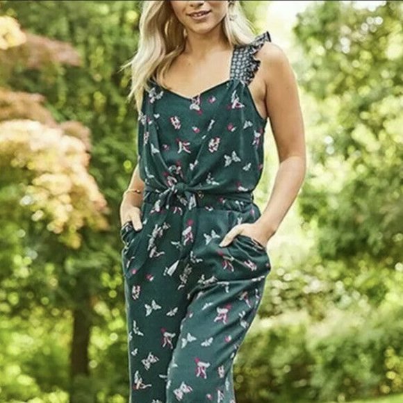 Matilda Jane Pants - Matilda Jane Hummingbird Jumper Romper Women's Green Tie Front Size Medium